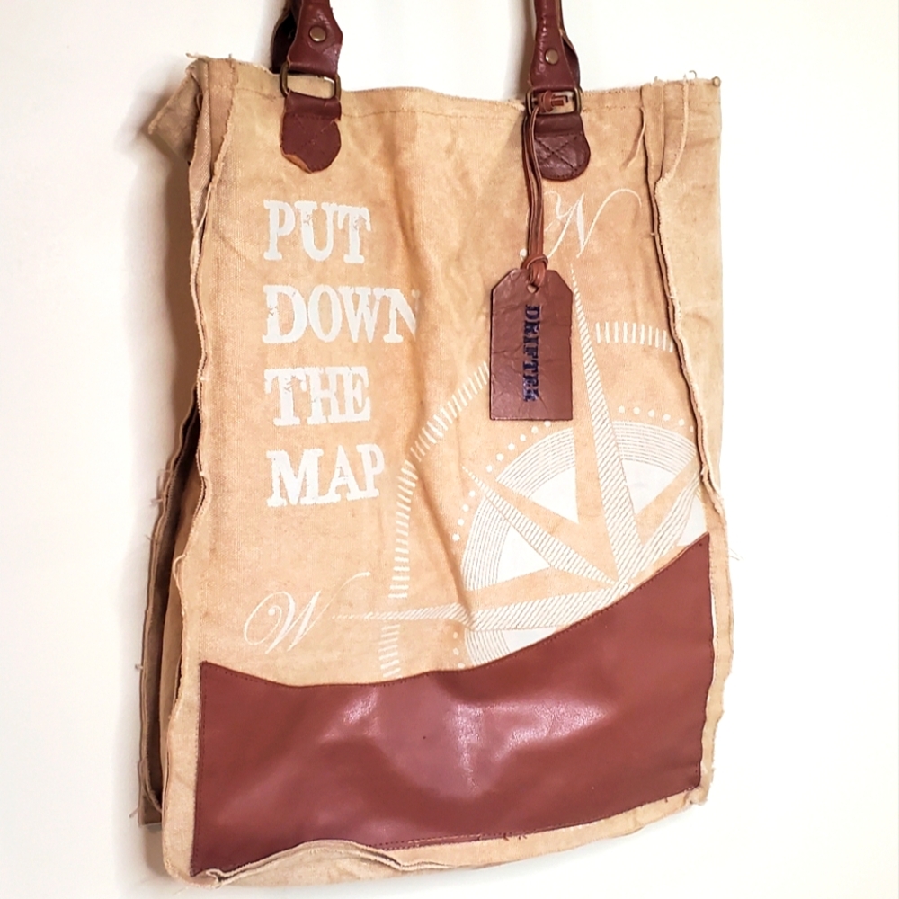 Put Down The Map Graphic Tote Bag Prinitives by Kathy Distressed